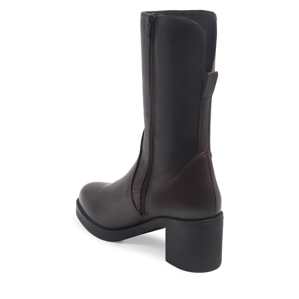 Zeytuk Kahverengi Klasik Deri Kadın Çizme