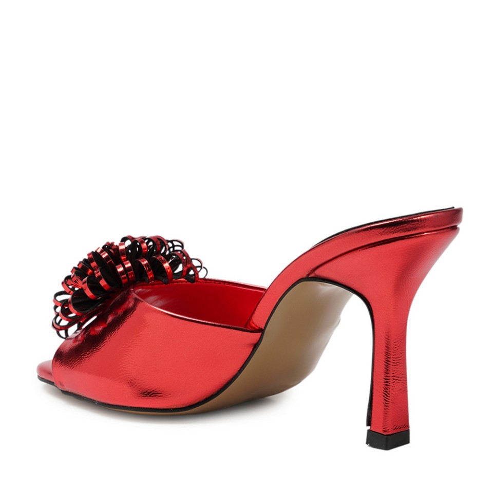 Zeytuk Kırmızı Abiye Rugan Deri Kadın Terlik