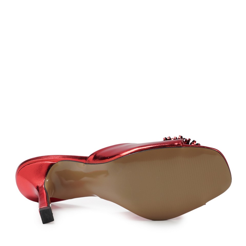 Zeytuk Kırmızı Abiye Rugan Deri Kadın Terlik