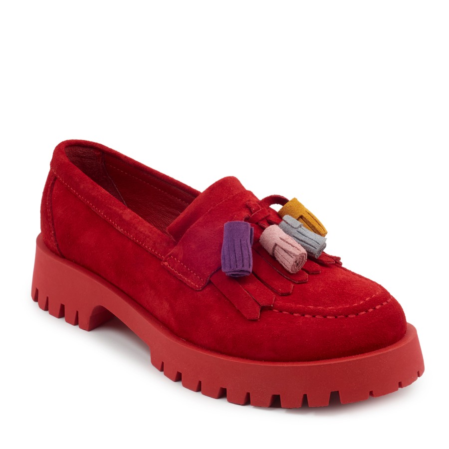 Zeytuk Kırmızı Süet Loafer Kadın Ayakkabı 