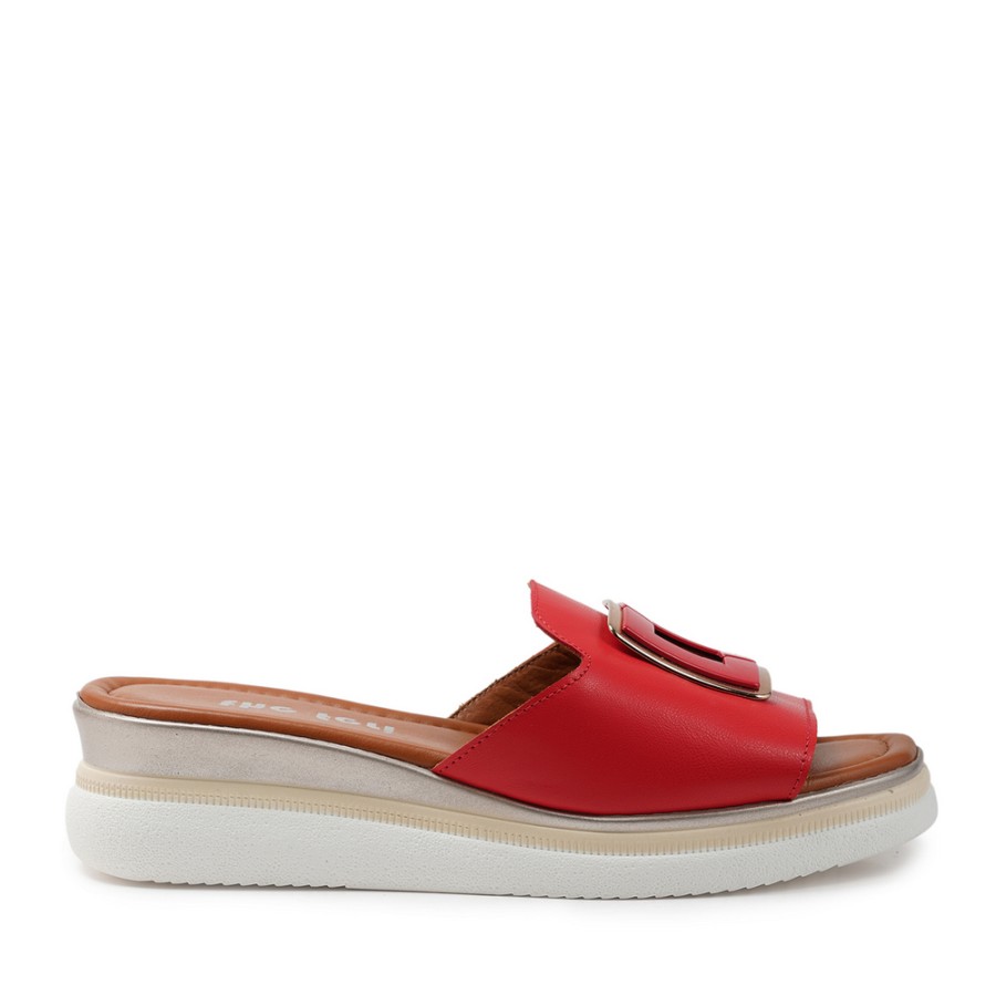 Zeytuk Kırmızı Terlik Deri Kadın Terlik 