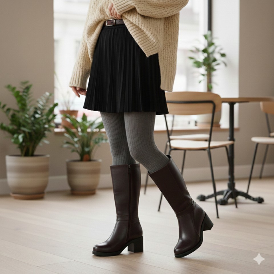 Zeytuk Klasik Hakiki Deri Siyah Kadın Çizme