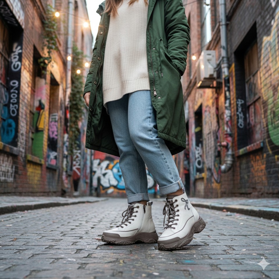 Zeytuk Krem Casual Hakiki Deri Kadın Bot