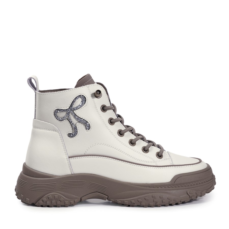 Zeytuk Krem Casual Hakiki Deri Kadın Bot