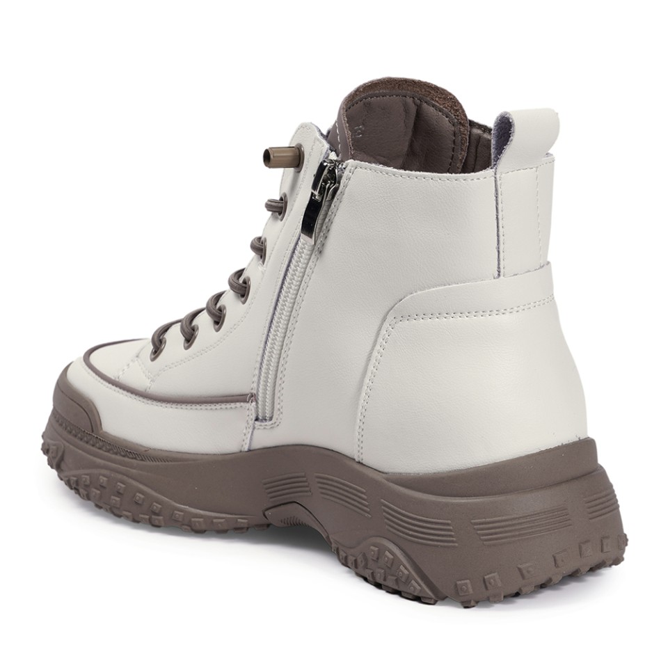 Zeytuk Krem Casual Hakiki Deri Kadın Bot