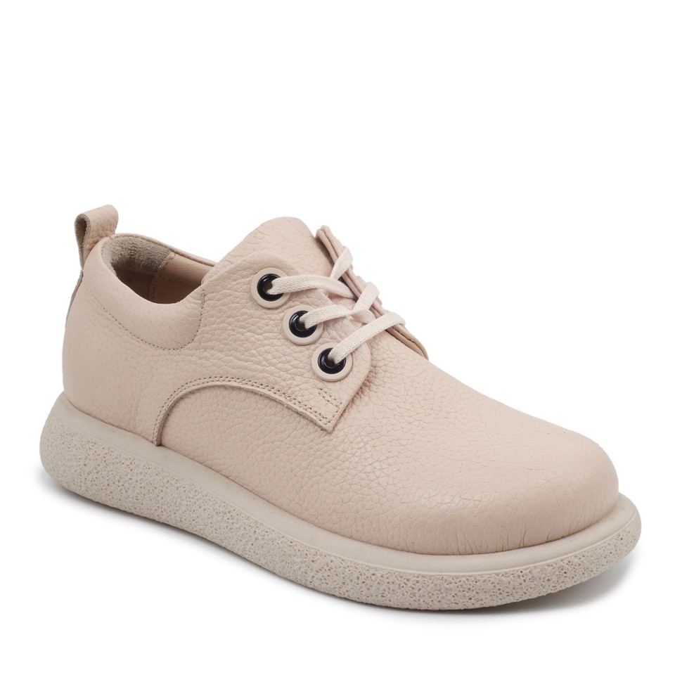 Zeytuk Krem Hakiki Deri Casual Kadın Ayakkabı