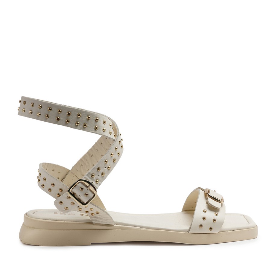 Zeytuk Krem Hakiki Deri Kadın Sandalet  