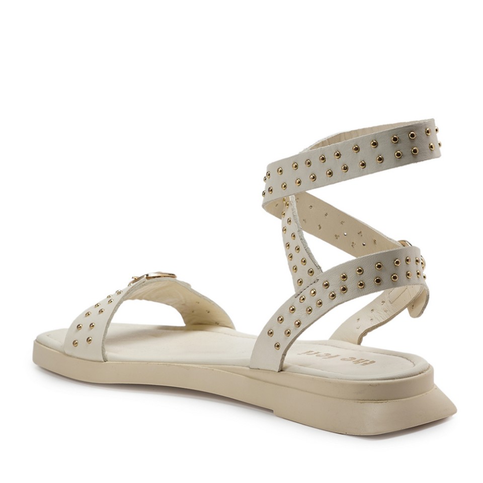 Zeytuk Krem Hakiki Deri Kadın Sandalet