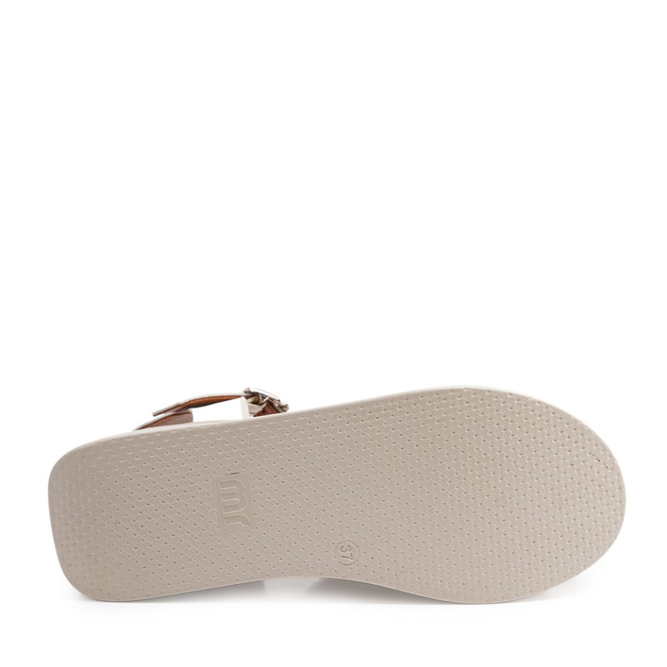 Zeytuk Krem Hakiki Deri Kadın Sandalet