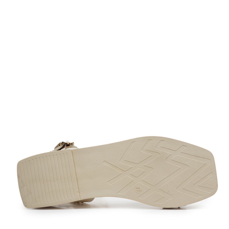 Zeytuk Krem Hakiki Deri Kadın Sandalet  