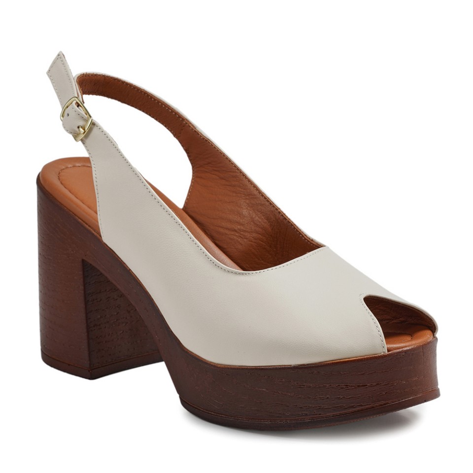 Zeytuk Krem Hakiki Deri Kadın Sandalet  