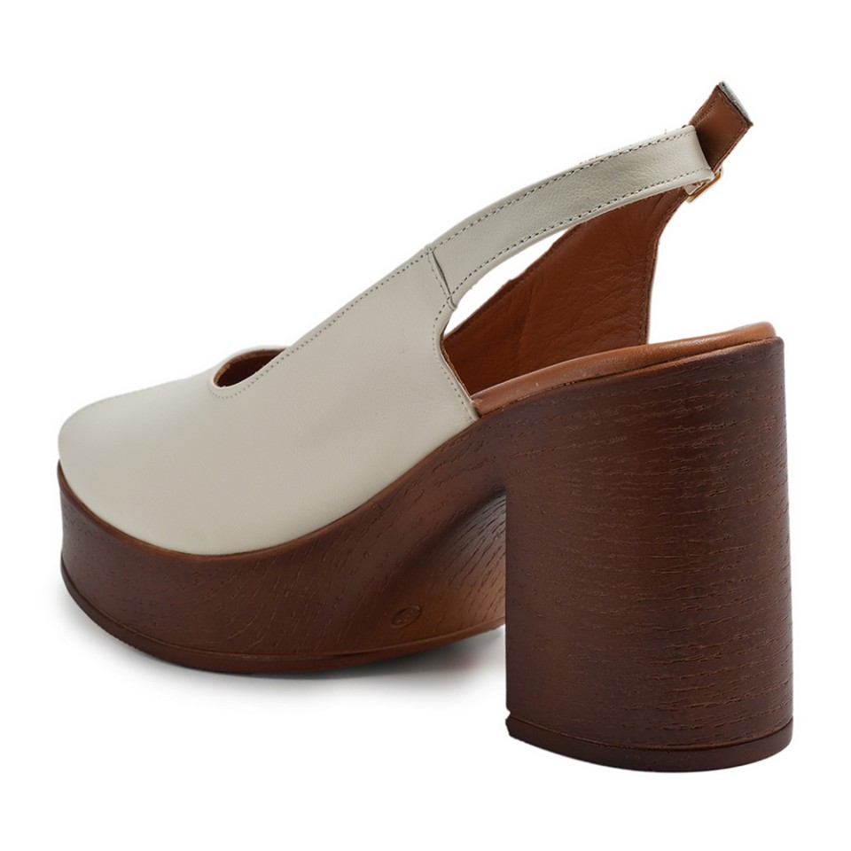 Zeytuk Krem Hakiki Deri Kadın Sandalet  