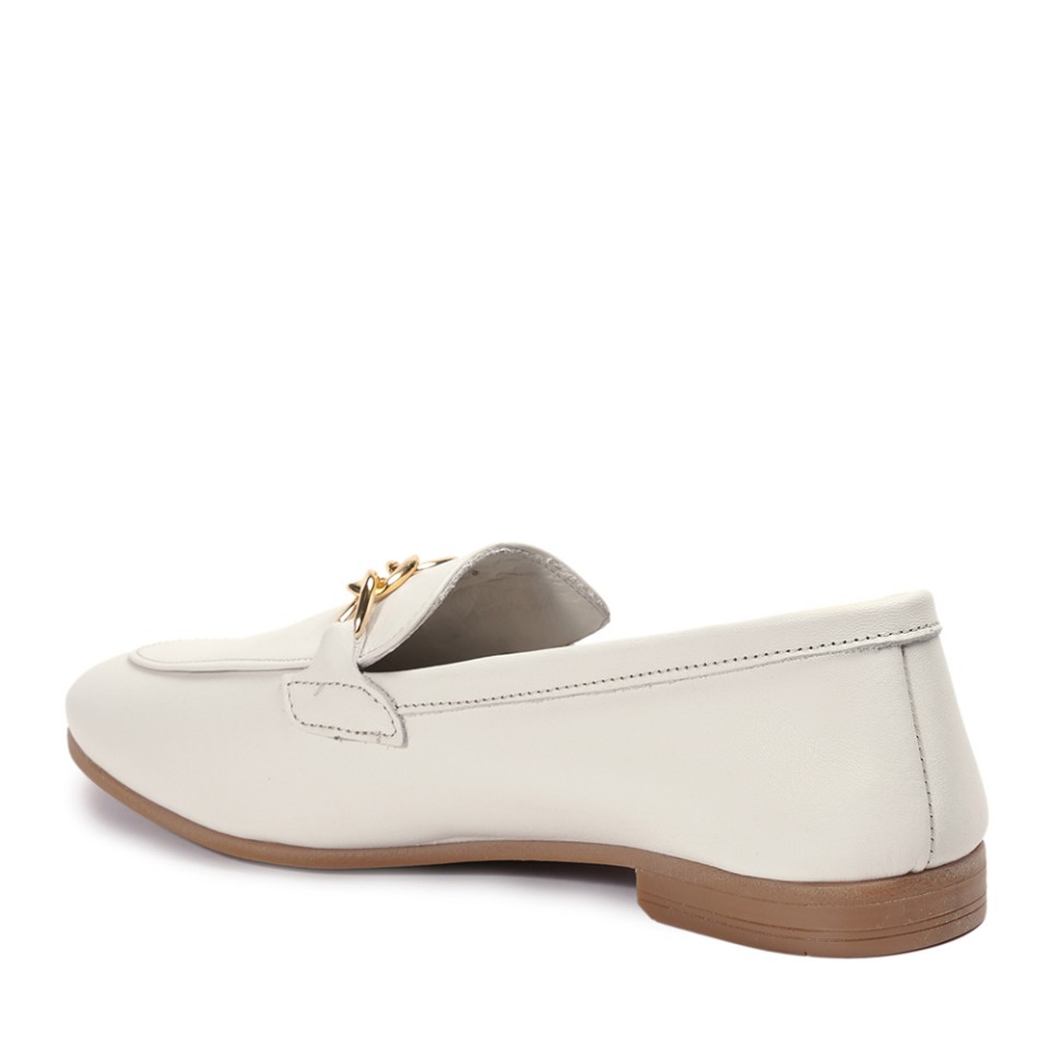 Zeytuk Krem Loafer Hakiki Deri Kadın Ayakkabı