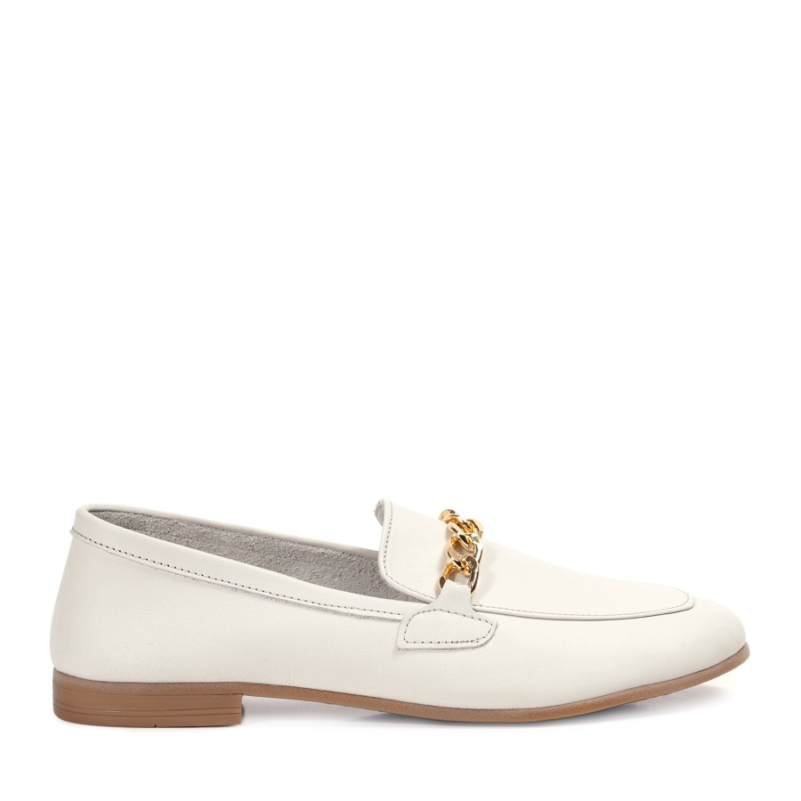Zeytuk Krem Loafer Hakiki Deri Kadın Ayakkabı
