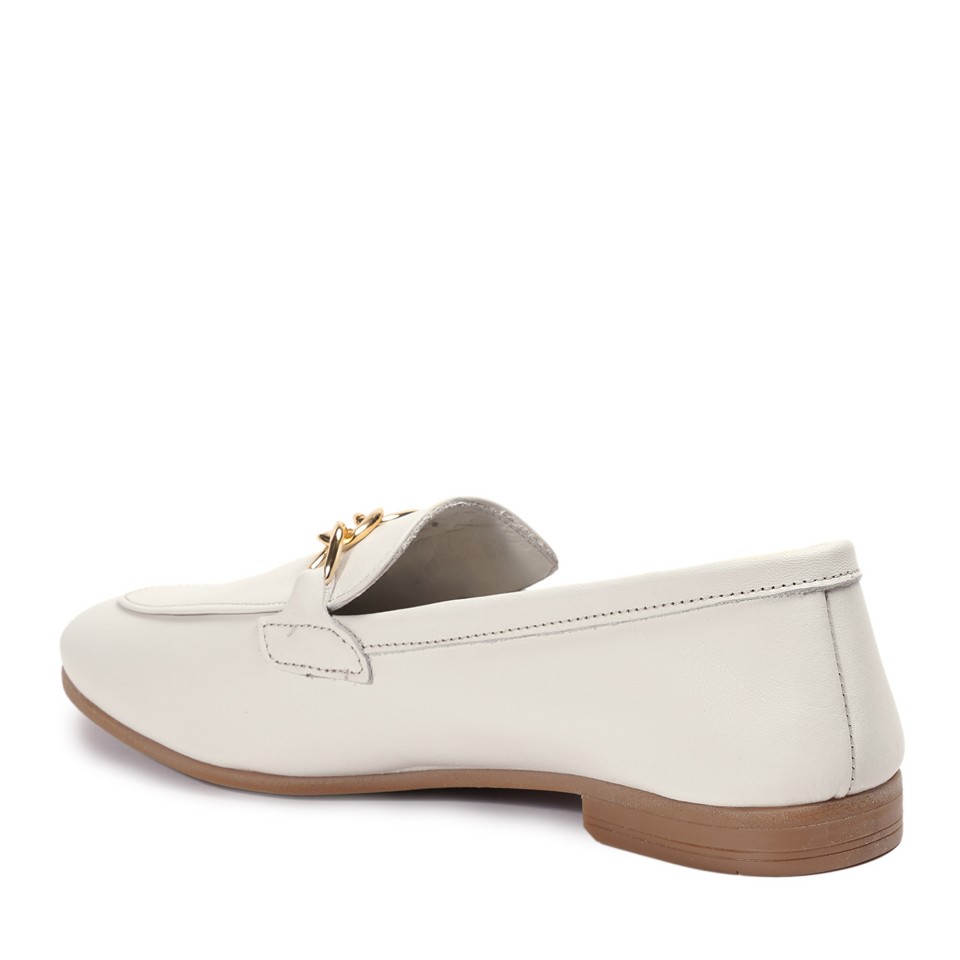 Zeytuk Krem Loafer Hakiki Deri Kadın Ayakkabı