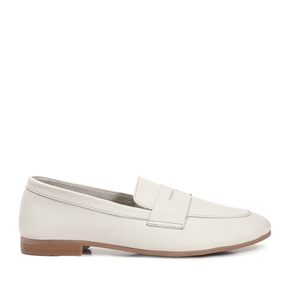 Zeytuk Krem Loafer Hakiki Deri Kadın Ayakkabı