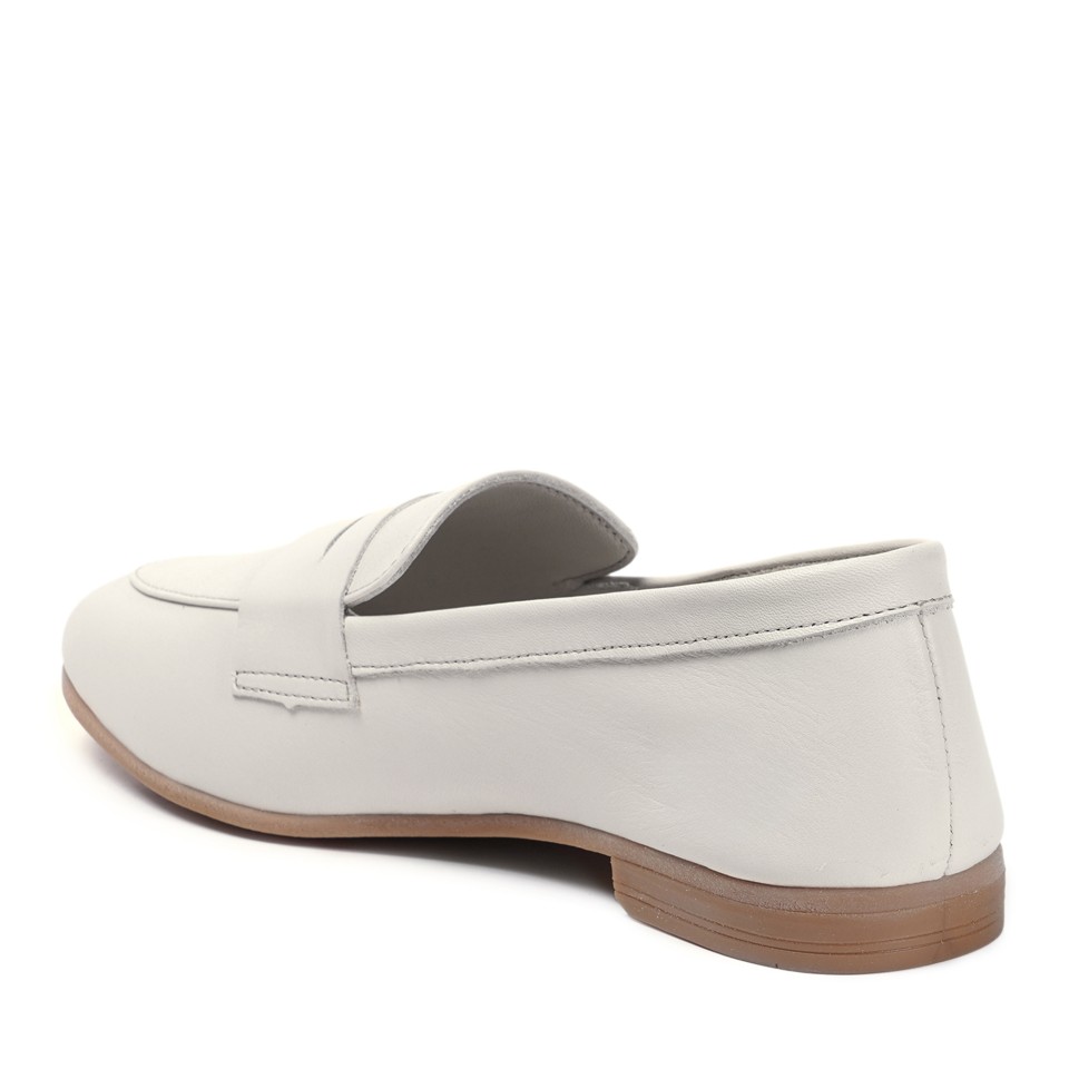 Zeytuk Krem Loafer Hakiki Deri Kadın Ayakkabı