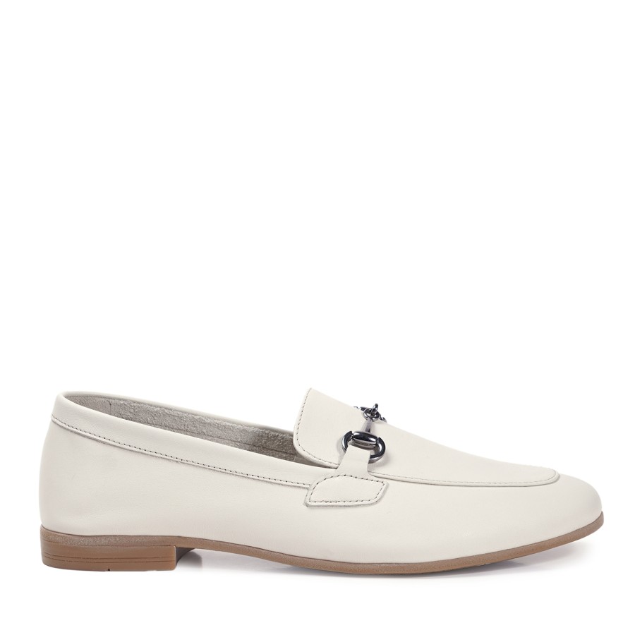 Zeytuk krem Loafer Hakiki Deri Kadın Ayakkabı