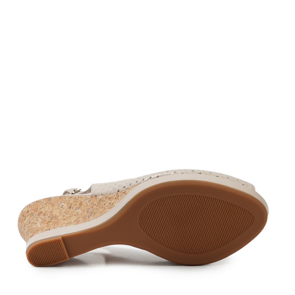 Zeytuk Krem Sandalet Deri Kadın Ayakkabı 