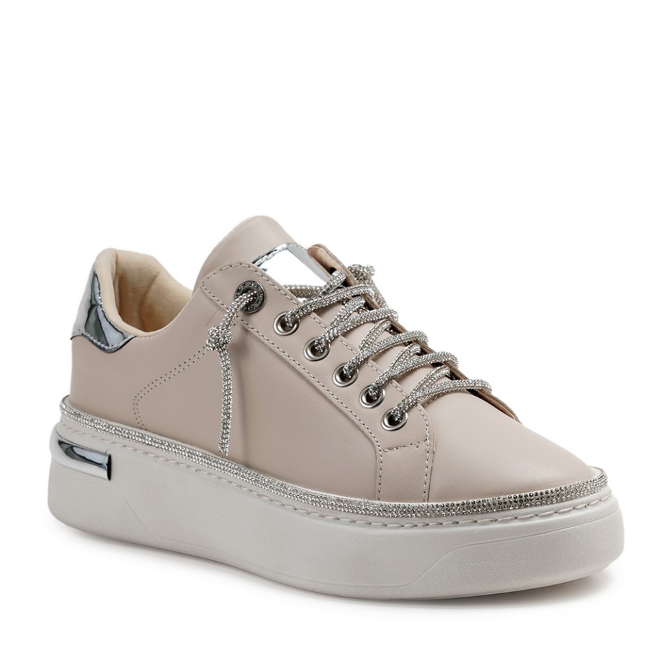 Zeytuk Krem Sneakers Deri Kadın Ayakkabı 