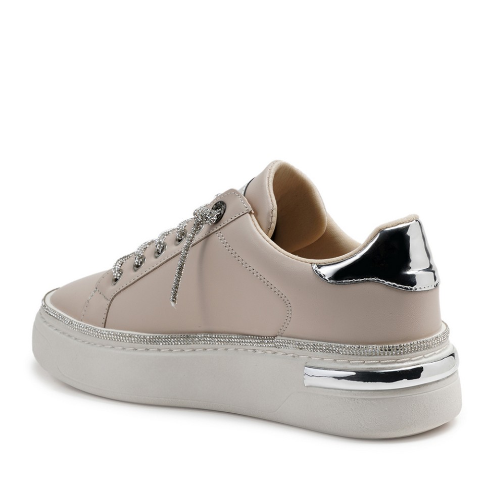 Zeytuk Krem Sneakers Deri Kadın Ayakkabı