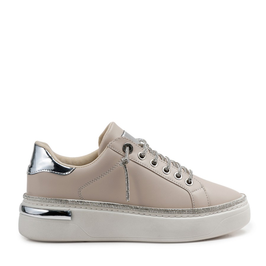 Zeytuk Krem Sneakers Hakiki Deri Kadın Ayakkabı