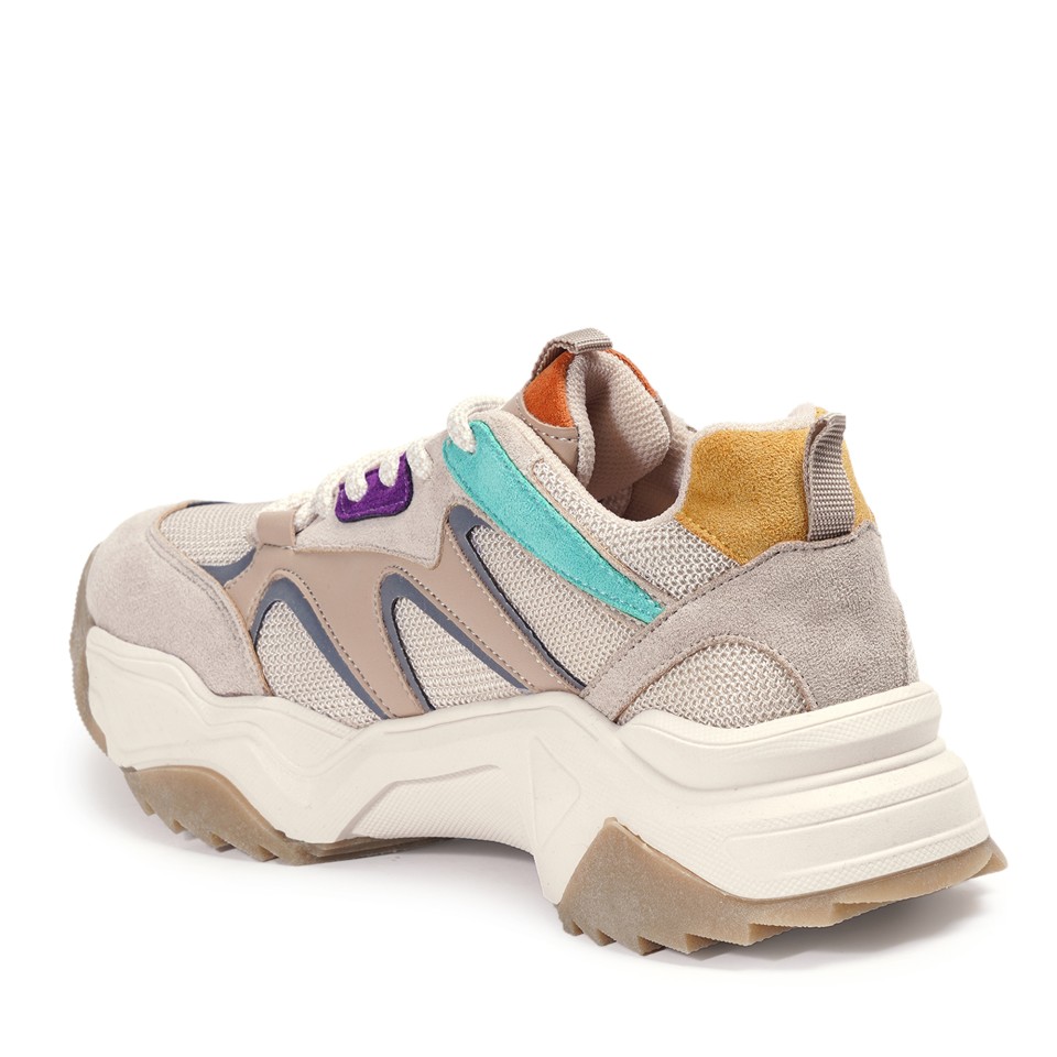 Zeytuk Krem Sneakers Hakiki Deri Kadın Ayakkabı