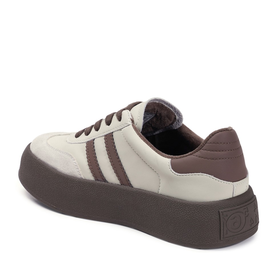 Zeytuk Krem Sneakers Hakiki Deri Kadın Ayakkabı