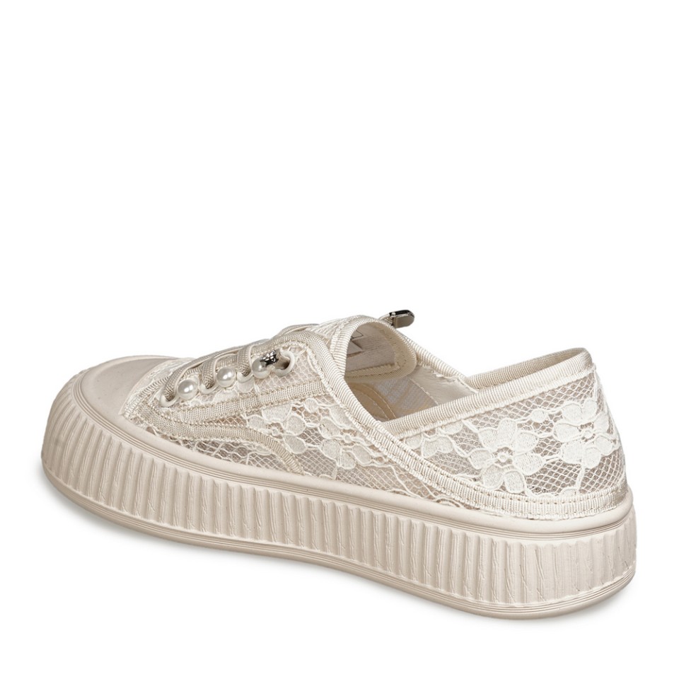 Zeytuk Krem Sneakers Tekstil Kadın Ayakkabı