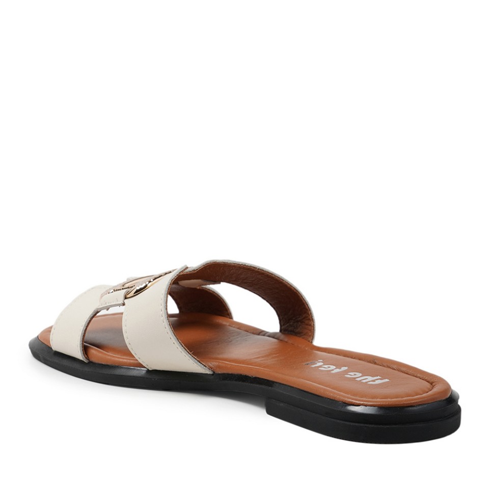 Zeytuk Krem Terlik Deri Kadın Terlik 