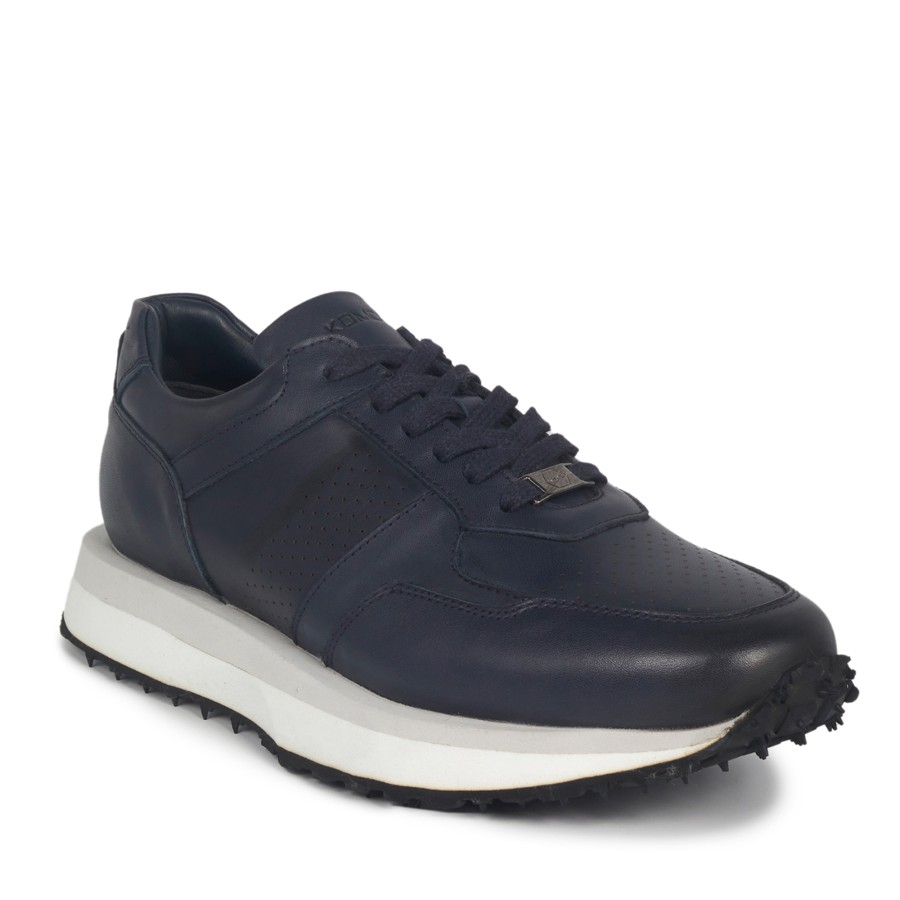 Zeytuk Lacivert Hakiki Deri Erkek Sneakers  