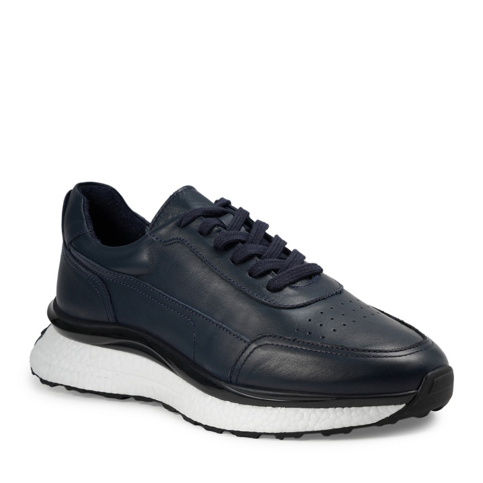 Zeytuk Lacivert Hakiki Deri Erkek Sneakers  