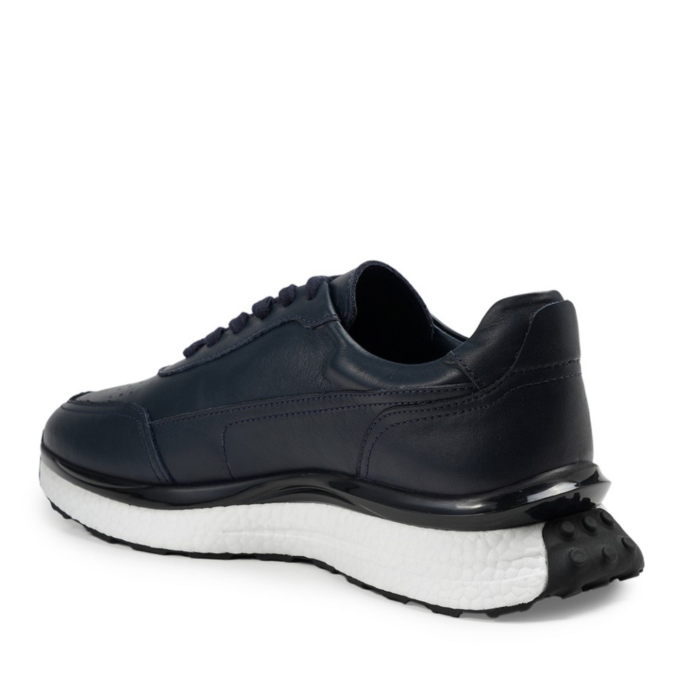 Zeytuk Lacivert Hakiki Deri Erkek Sneakers  