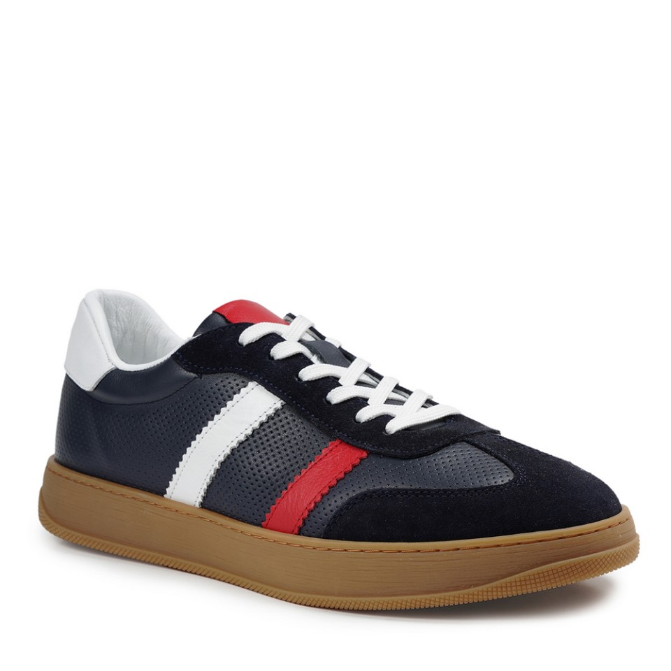 Zeytuk Lacivert Hakiki Deri Erkek Sneakers  