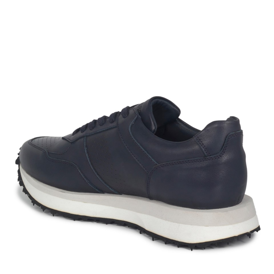 Zeytuk Lacivert Hakiki Deri Erkek Sneakers