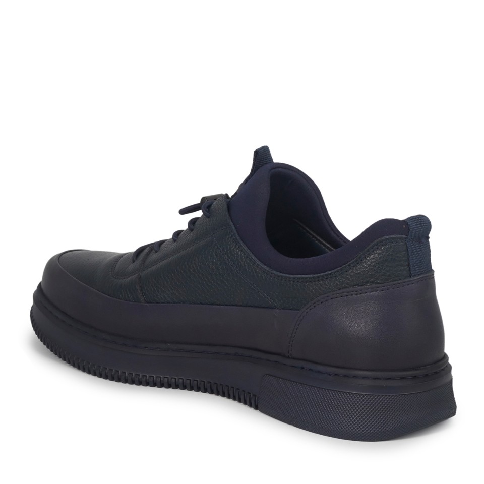 Zeytuk Lacivert Hakiki Deri Erkek Sneakers