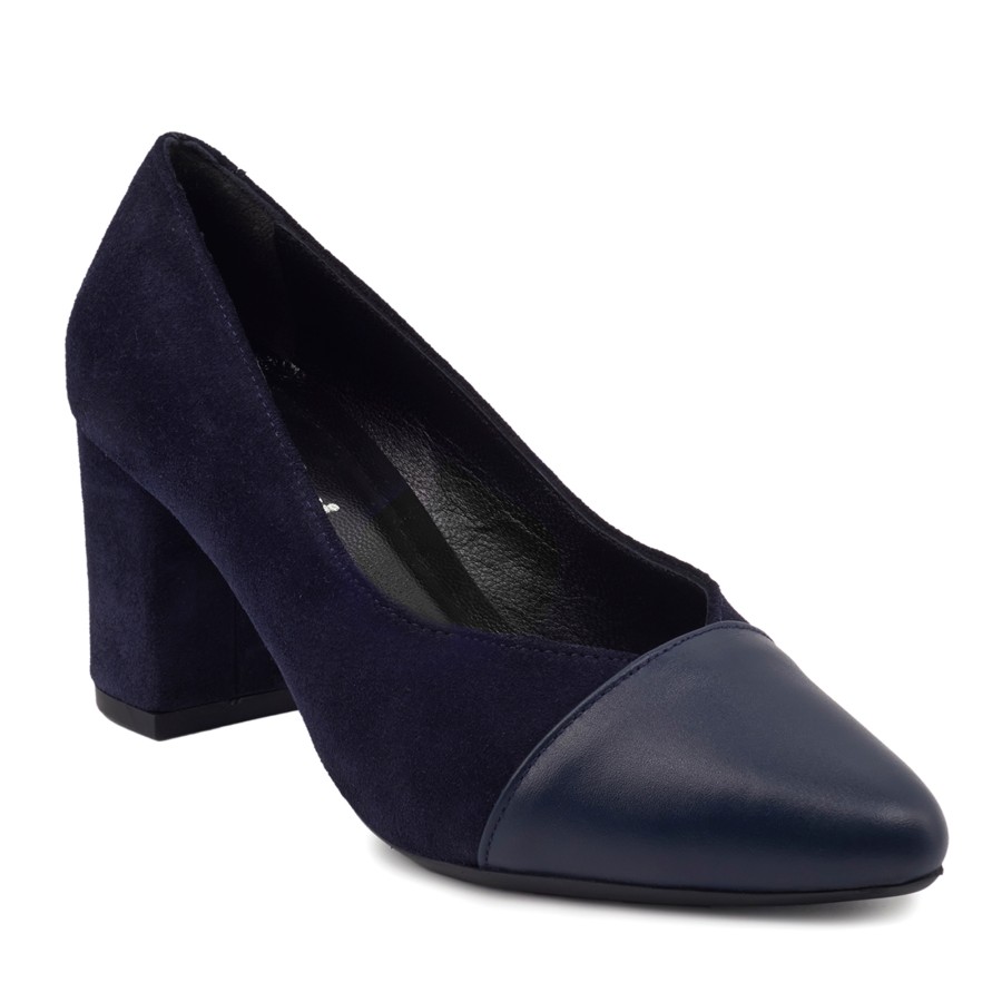 Zeytuk Lacivert Hakiki Deri Klasik Kadın Ayakkabı 