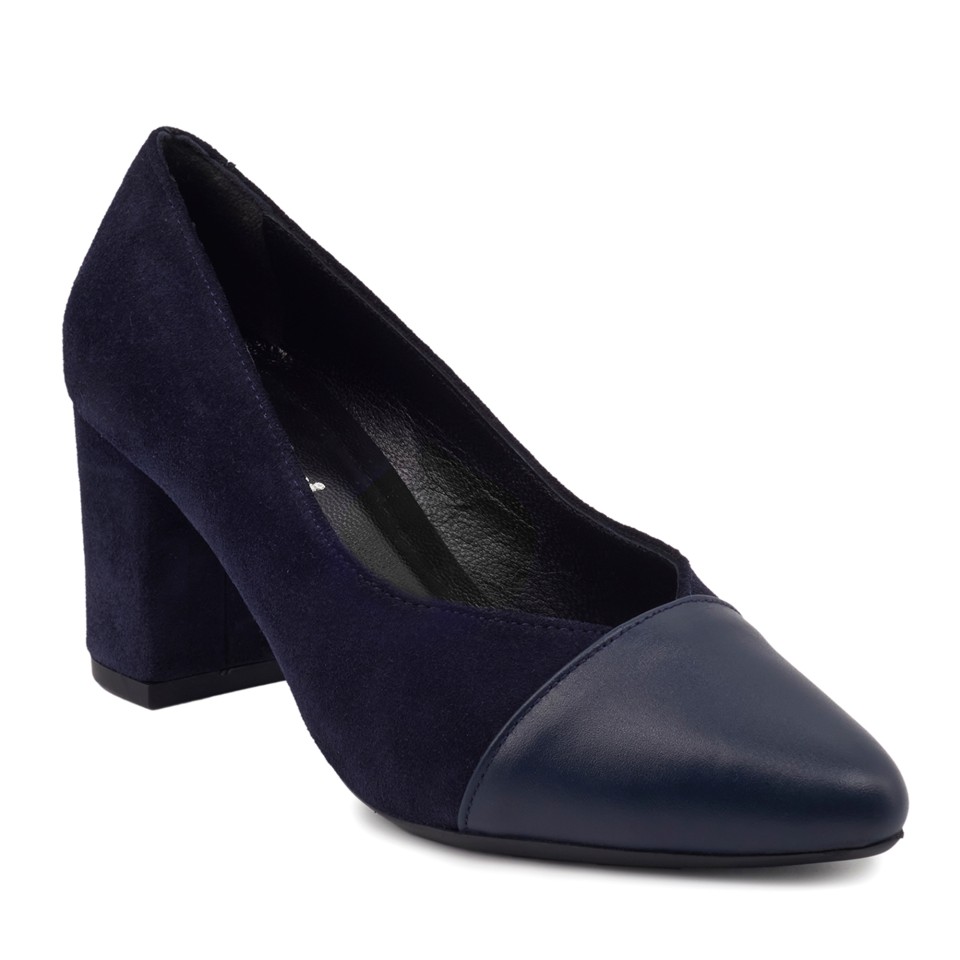 Zeytuk Lacivert Hakiki Deri Klasik Kadın Ayakkabı