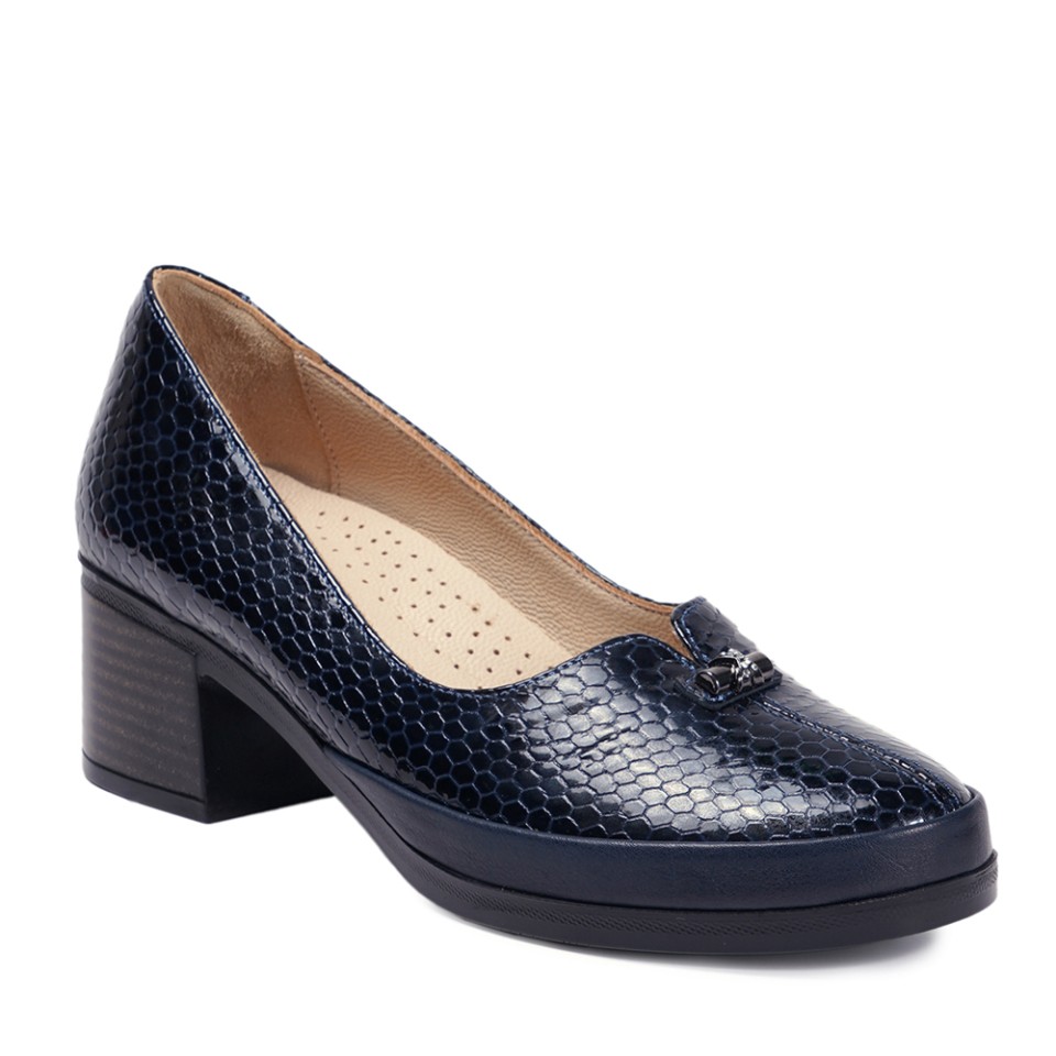 Zeytuk Lacivert Kalın Topuklu Hakiki Deri Kadın Ayakkabı