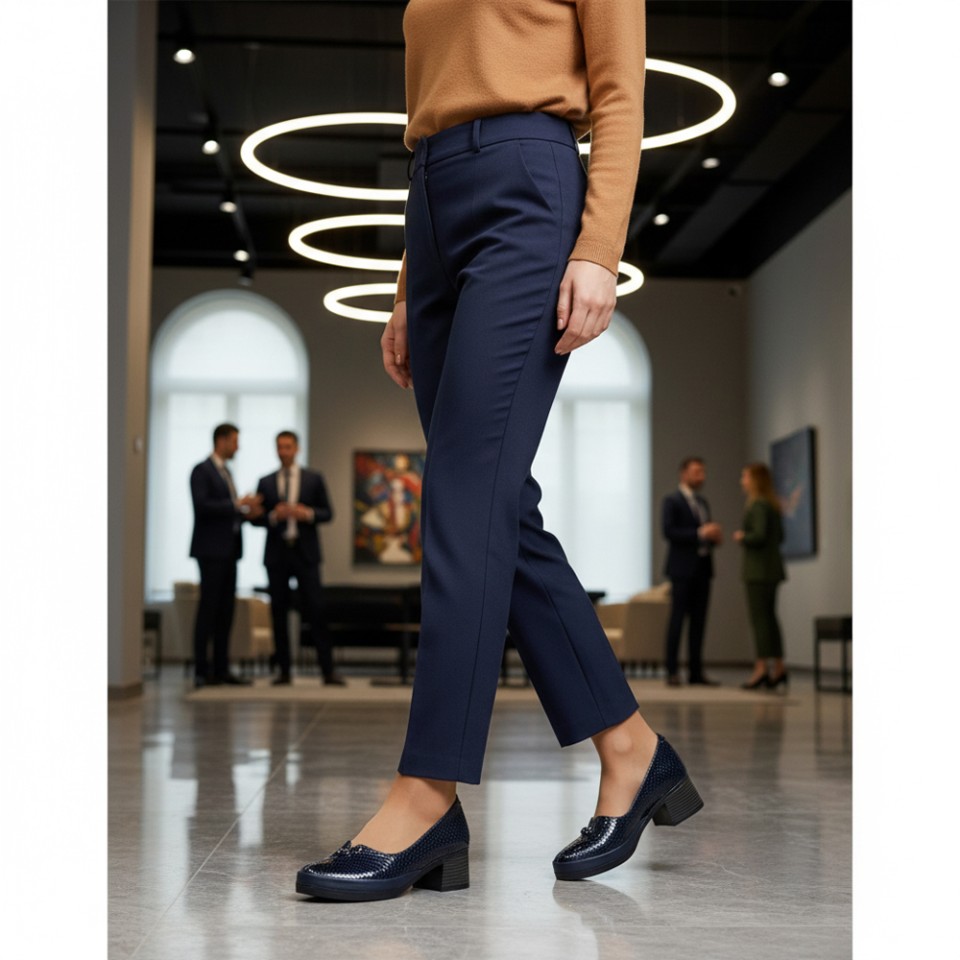 Zeytuk Lacivert Kalın Topuklu Hakiki Deri Kadın Ayakkabı