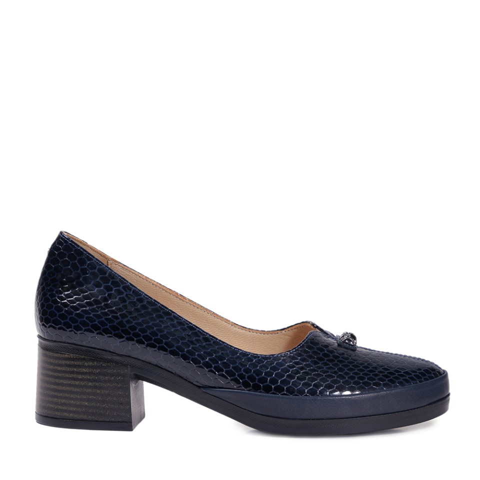 Zeytuk Lacivert Kalın Topuklu Hakiki Deri Kadın Ayakkabı