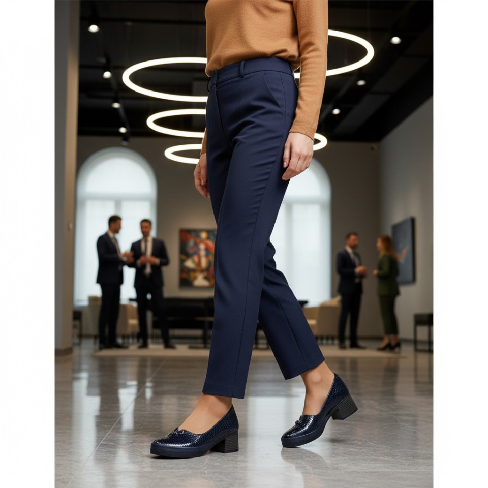 Zeytuk Lacivert Kalın Topuklu Hakiki Deri Kadın Ayakkabı