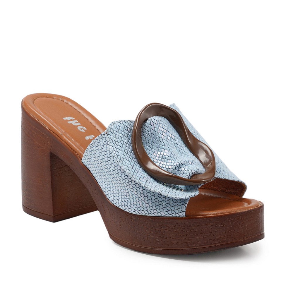 Zeytuk Mavi Terlik Deri Kadın Terlik 