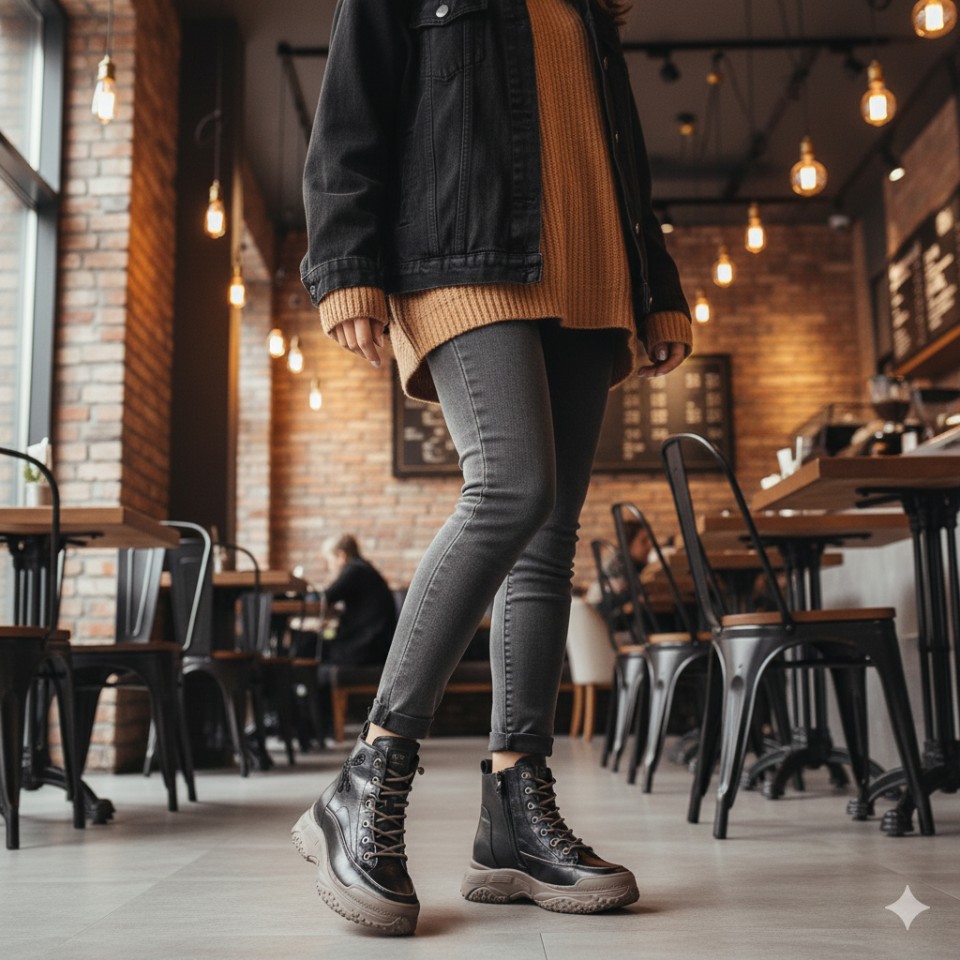 Zeytuk Siyah Casual Hakiki Deri Kadın Bot