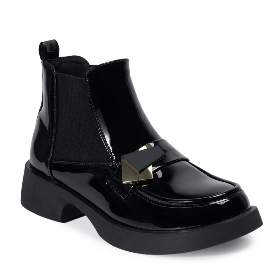 Zeytuk Siyah Casual Rugan Deri Kadın Bot