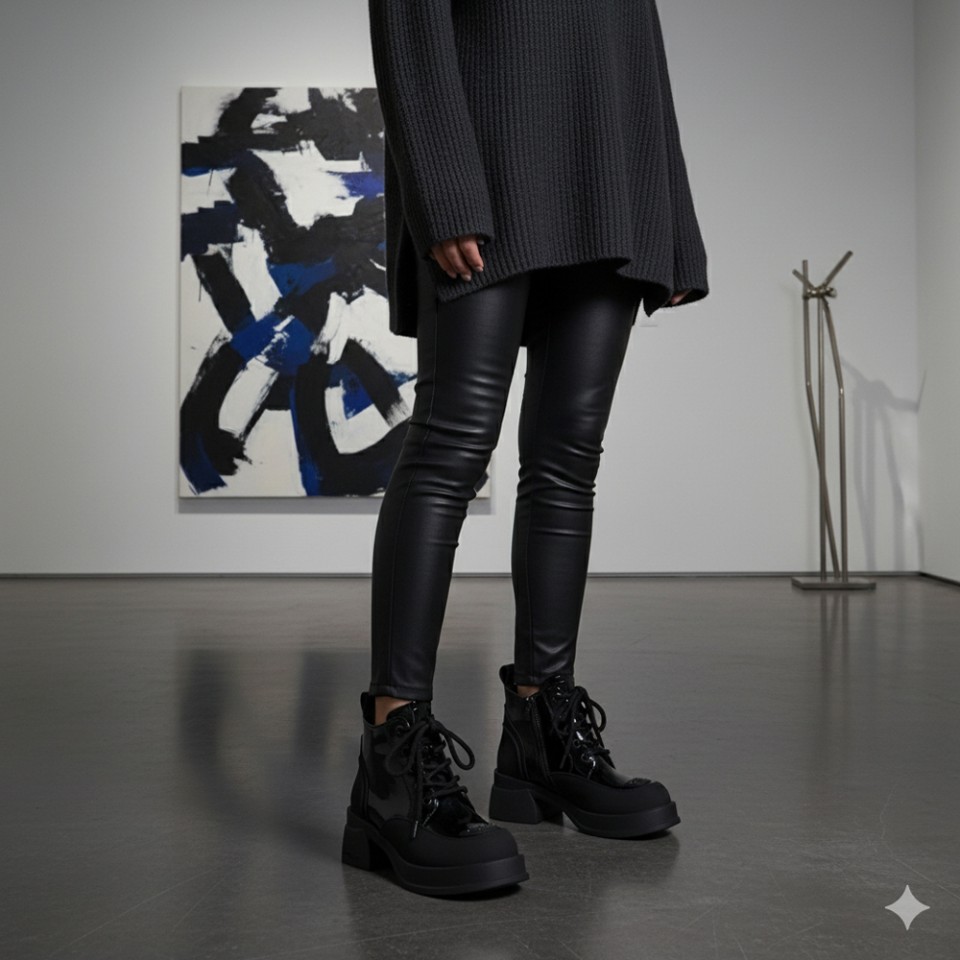 Zeytuk Siyah Casual Rugan Deri Kadın Bot