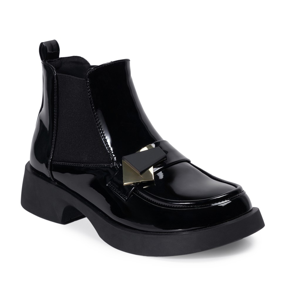 Zeytuk Siyah Casual Rugan Deri Kadın Bot