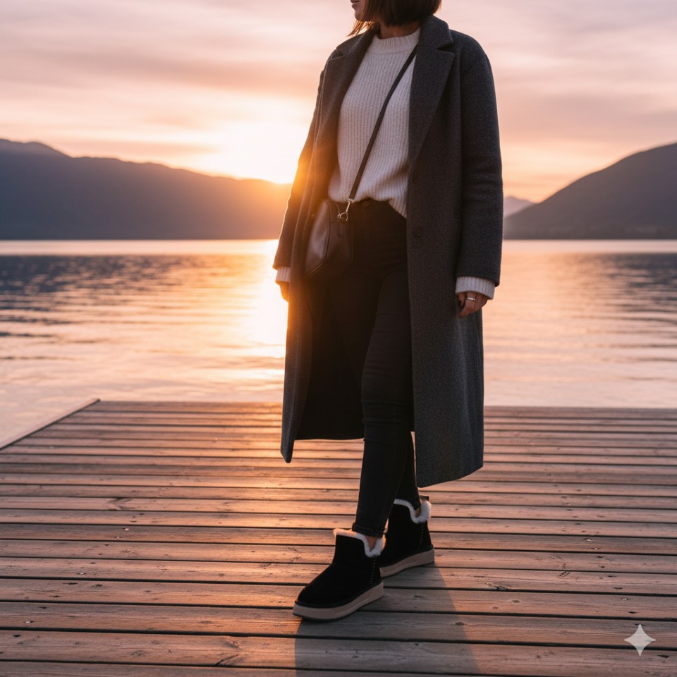 Zeytuk Siyah Casual Süet Deri Kadın Bot