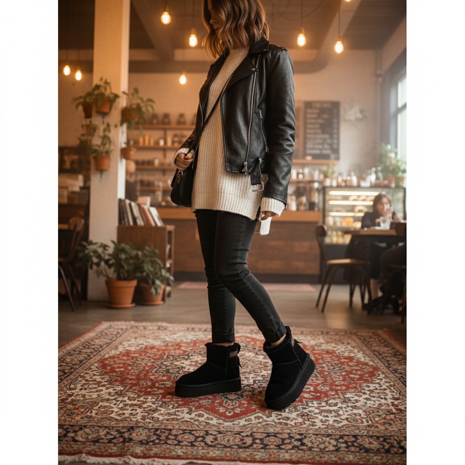 Zeytuk Siyah Casual Süet Deri Kadın Bot