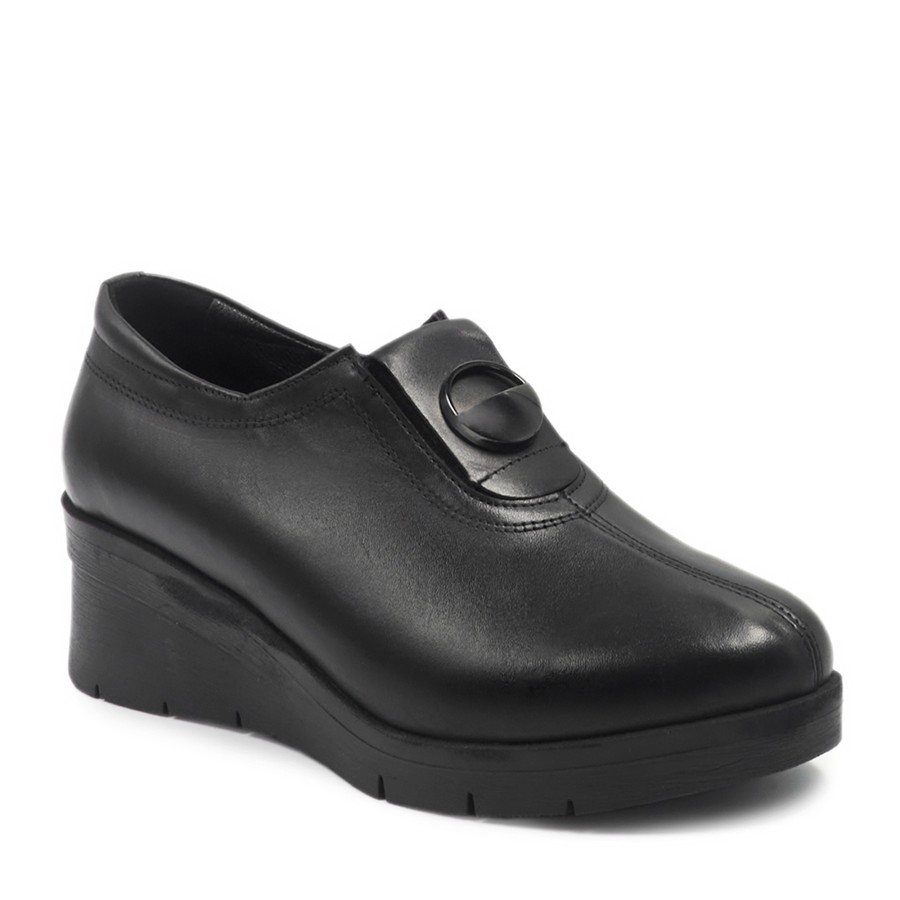 Zeytuk Siyah Hakiki Deri Comfort Kadın Ayakkabı 